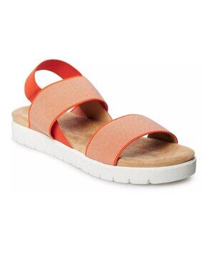 Womens Sandals 9.5 SO Orange Strappy Slip On Microfiber Padded Open Toe Summer